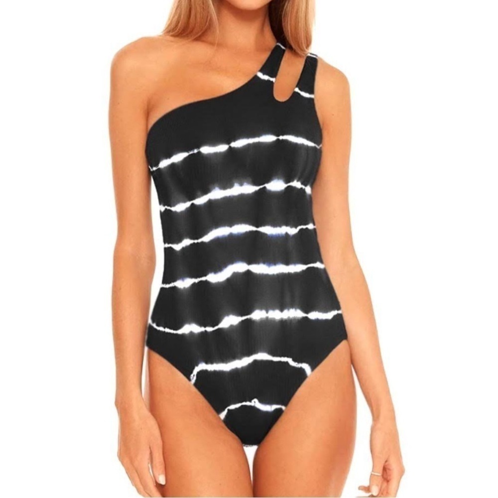 NWT Becca Iconic Tie Dye One Shoulder One Piece Swimsuit